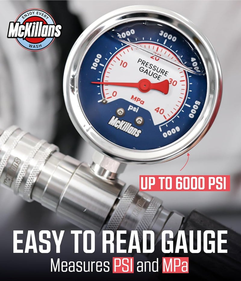 McKillans ® High Pressure Washer Gauge - Push-to-Connect 3/8" Automatic Quick Connect - Stainless Steel - up to 6000 PSI - Measure Both PSI and MPa - Power Washer Pressure Gauge - Image 2